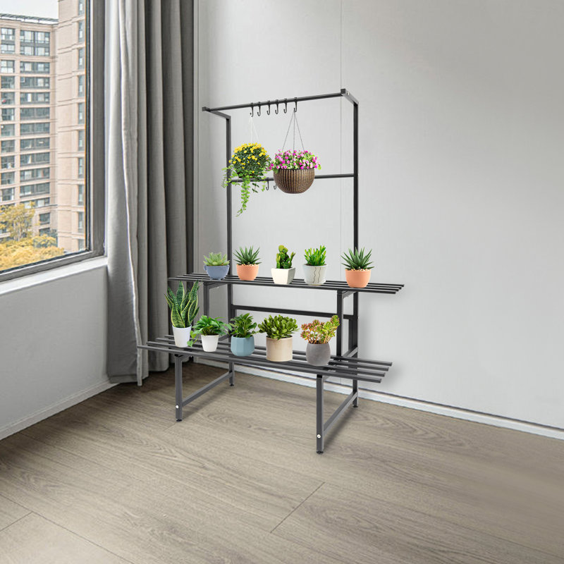 Support pour plante à 2 niveaux avec tiges suspendues