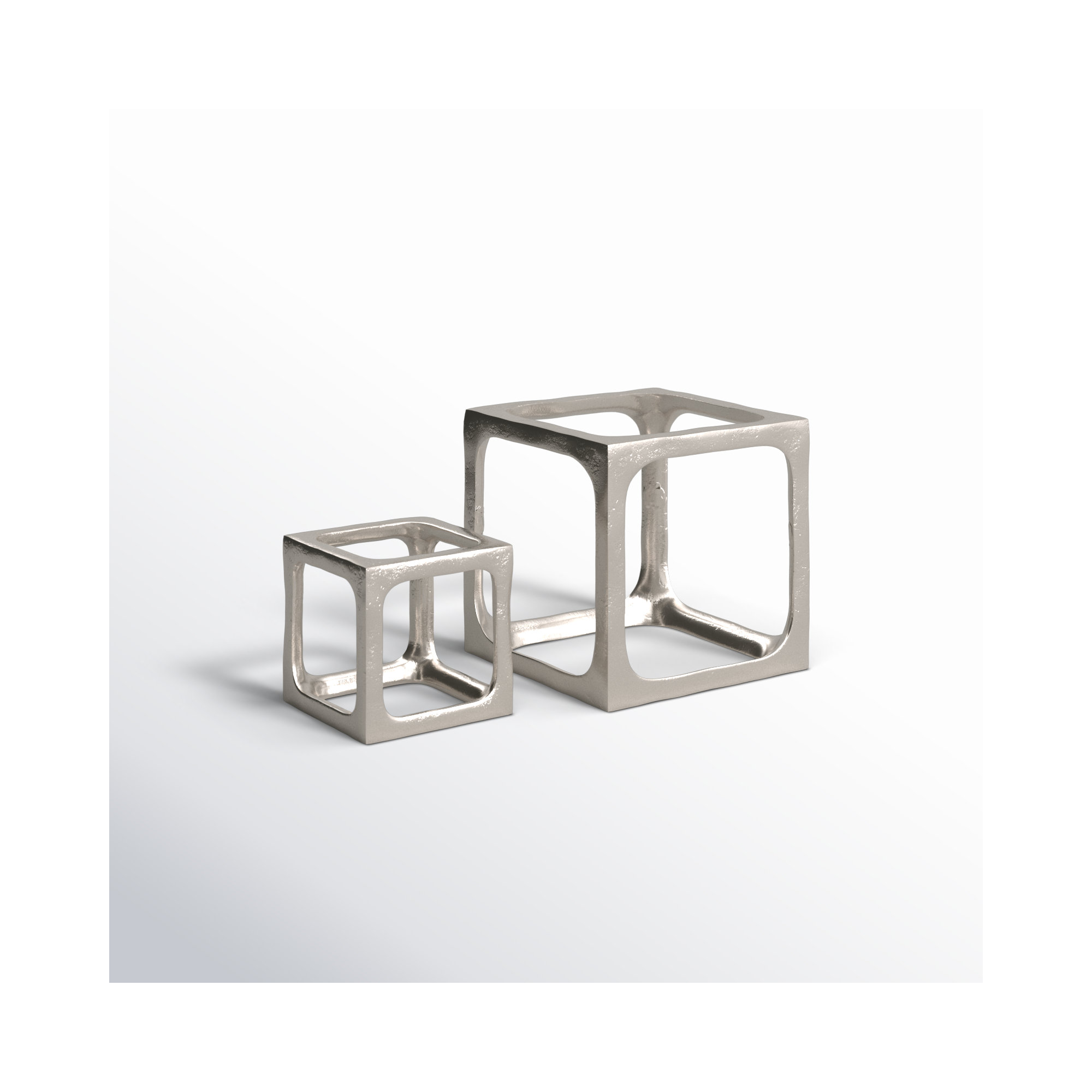Latte Set of 2 Cubist Sculptures, Silver