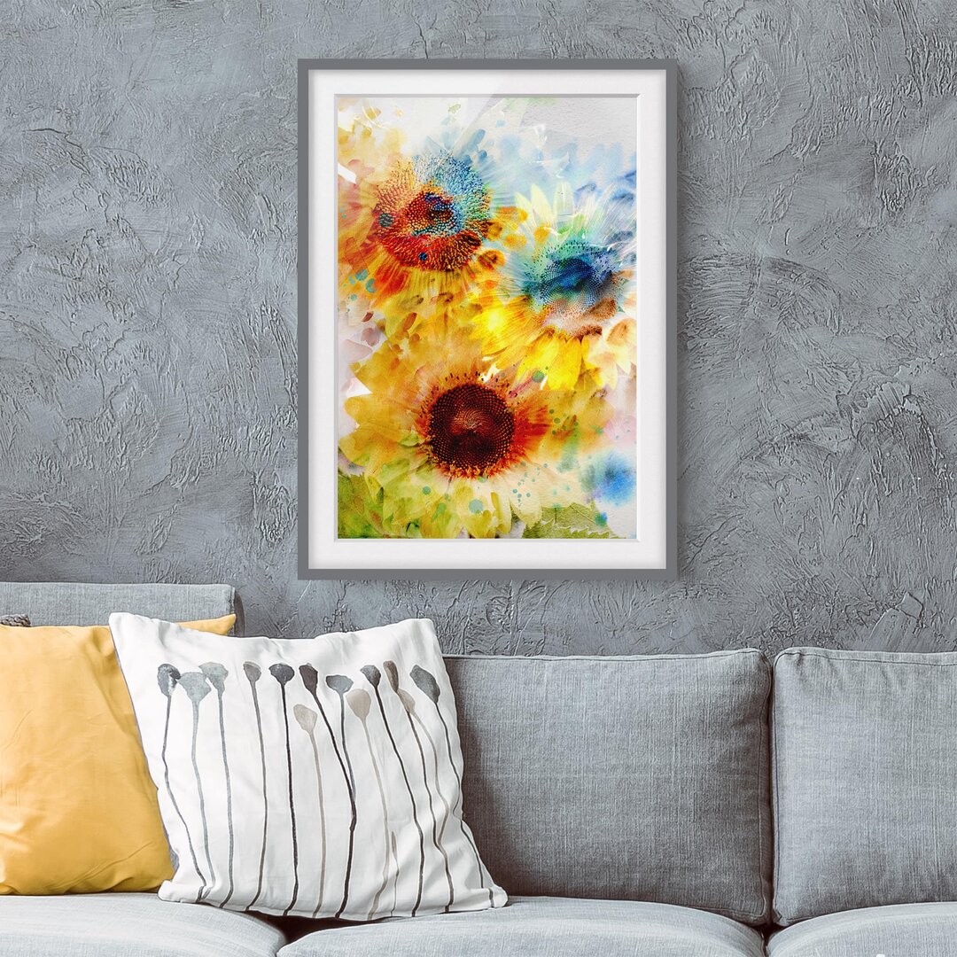 Gerahmtes Poster Watercolour Sunflowers