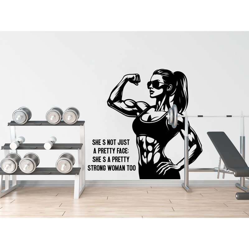 Girl Gym Wall Decal Power Fitness Women Squat Decor Workout Art Vinyl Gym Wall Stickers Bedroom Gym Workout Motivation Cross-Fit