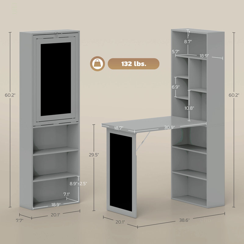 Bureau d'ordinateur pliable, bureau d'ordinateur mural, Gris