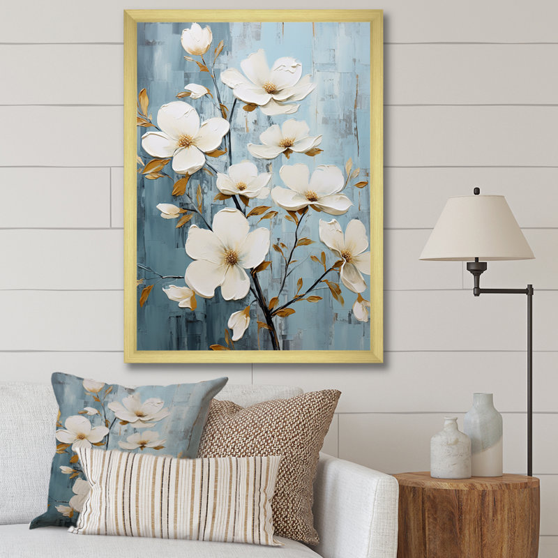 Paix bleue et blanche - impression, H 44 po x l 34 po x P 1,5 po, Cadre doré simple