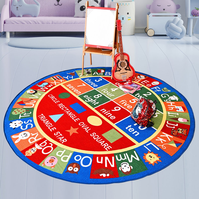 Tapis éducatif bleu / rouge, Rond 5 pi