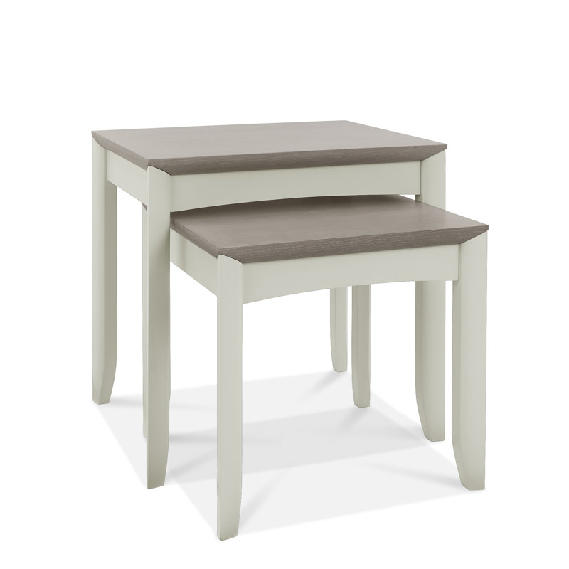 Izzie Solid Wood Nesting Tables, Brown, Ivory