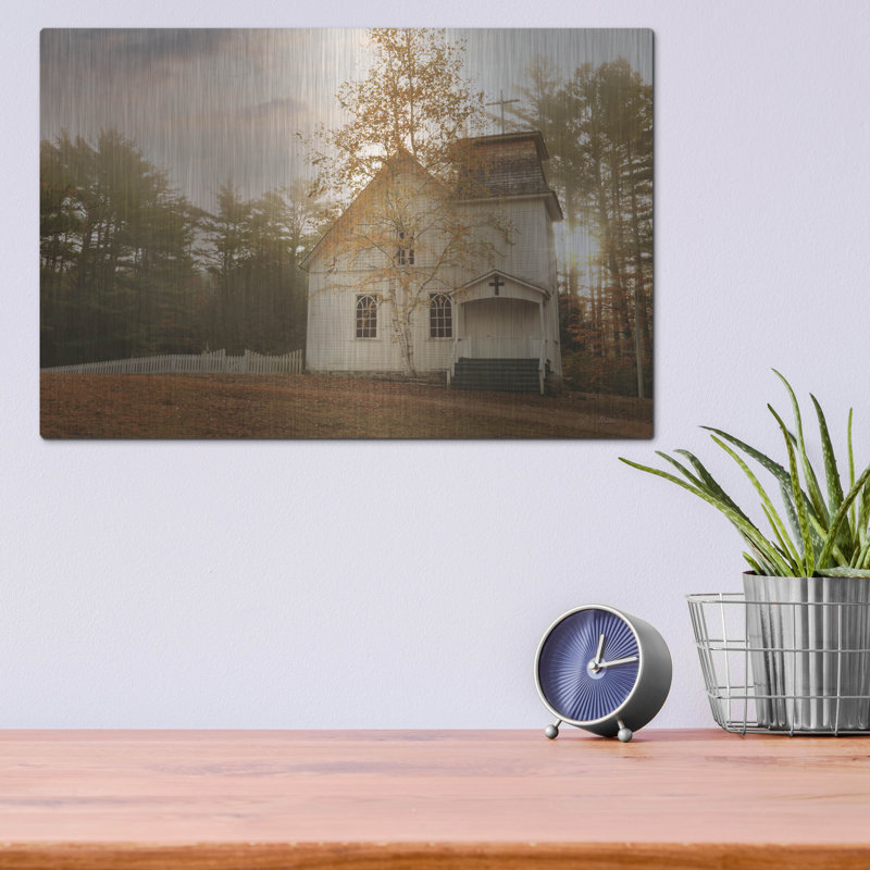 «Little White Church» par Lori Deiter, August Grove®, art mural en métal, 16 po x 12 po, H 12 po x l 16 po