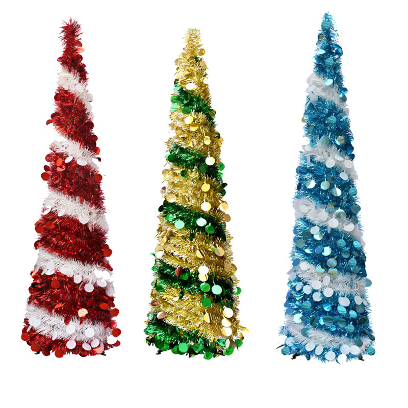 3 pièces arbre de Noël artificiel pliable de 5 pi avec sapin de Noël à paillettes