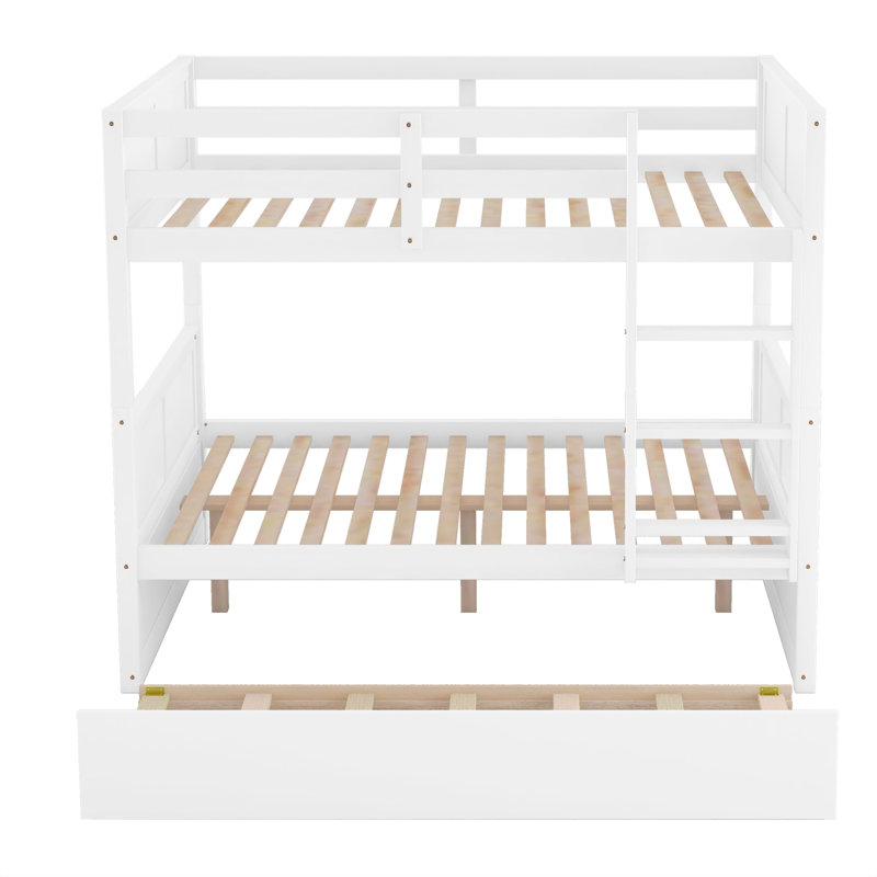 Lit double superposé au dessus d'un lit double avec lit gigogne simple, blanc (ancien sku: LP000250AAK)
