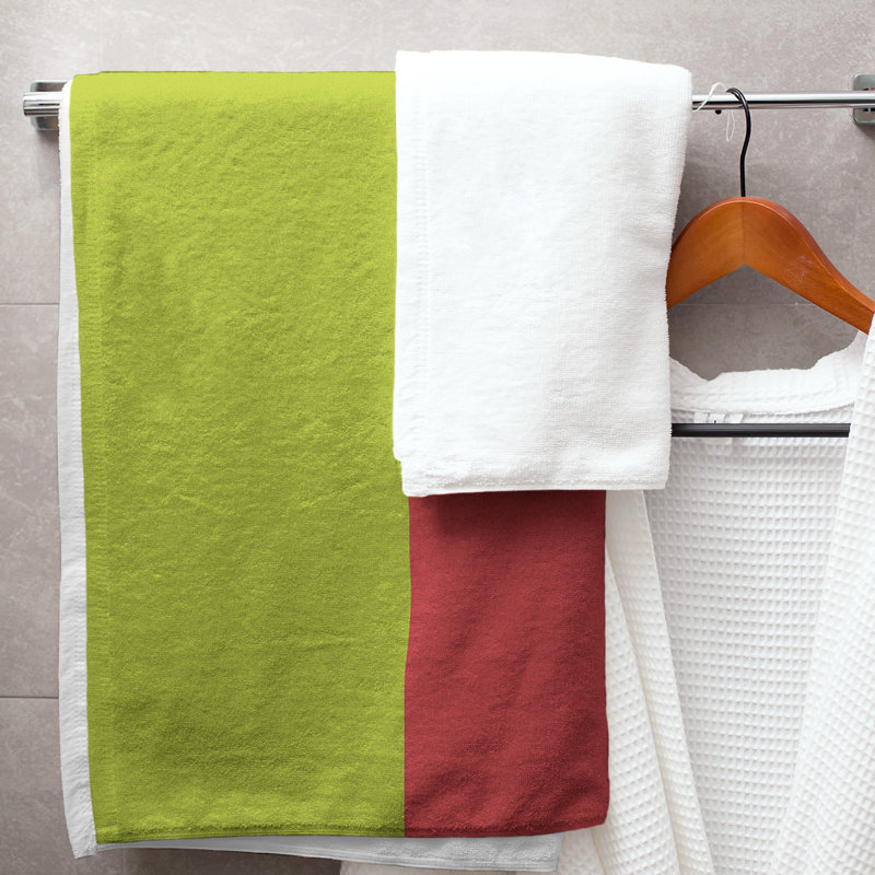 Cotton Blend Lightweight Bath Towel, Volt Green/Torch Red