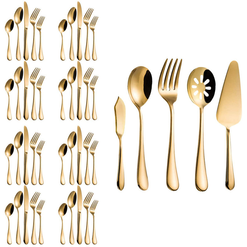 Mercer41 Skaneateles Stainless Steel Flatware Set - Service for 8, Gold