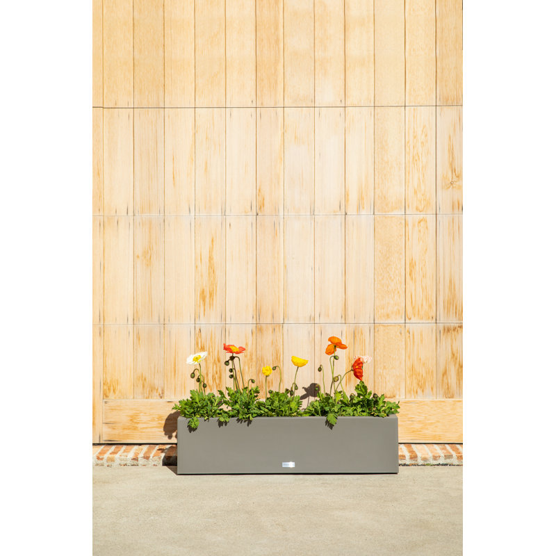 Gray Rectangular Plastic Window Box Planter with Drainage Holes