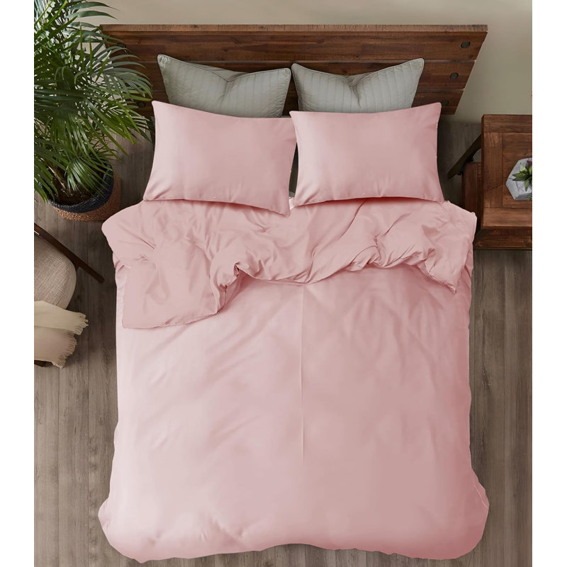 Microfiber Solid Colour Duvet Cover Set, King Size Bed Duvet Cover + 2 Pillowcases, Pink