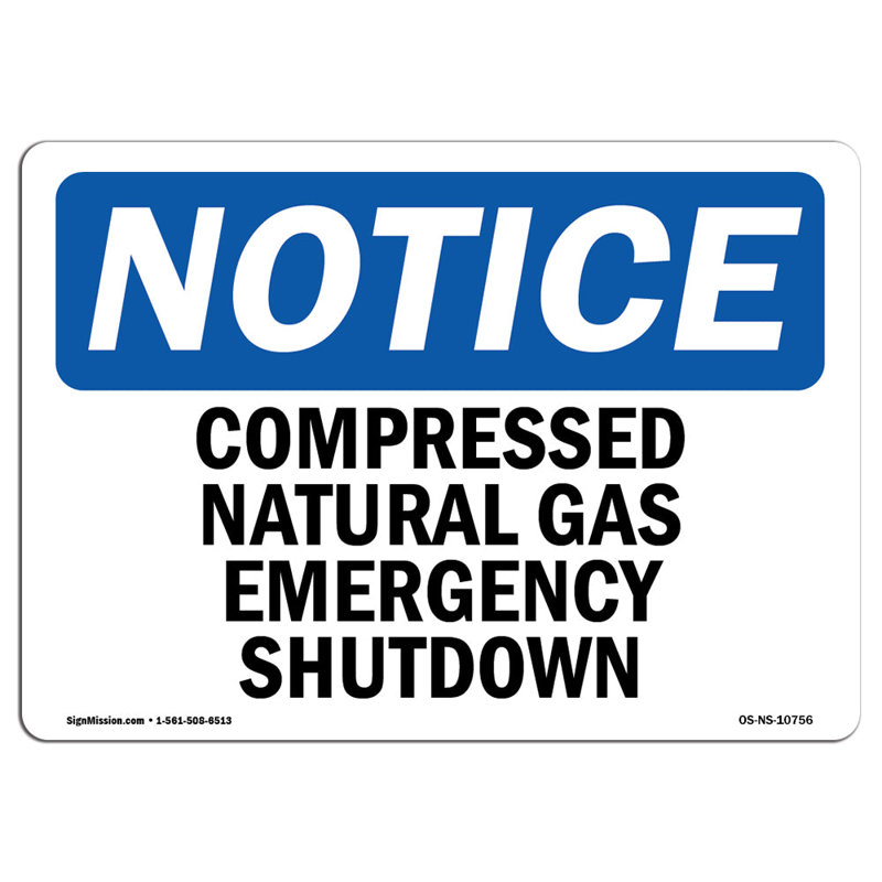 Compressed Natural Gas Emergency Shutdown Aluminum Sign 12 x 18