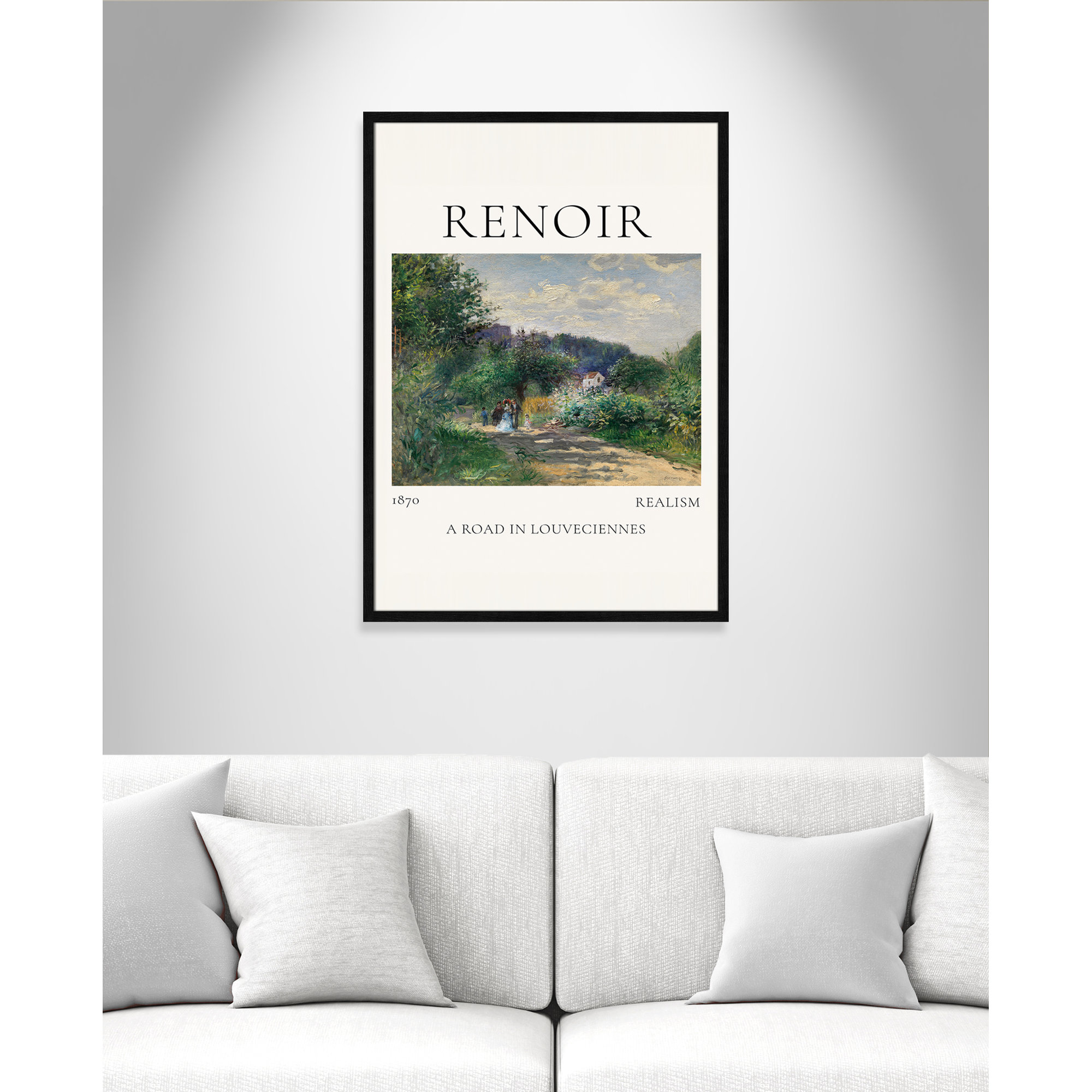 Old Masters Collection " A Road In Louveciennes " by Auguste Renoir, 35.5" H x 25.5" W x 0.75" D, Black Single Picture Frame
