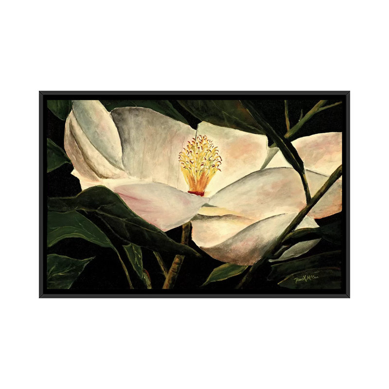 « magnolia fleur », reproduction sur toile, H 18 po x l 26 po x P 1,5 po, Toile avec cadre noir, Pas de tapis