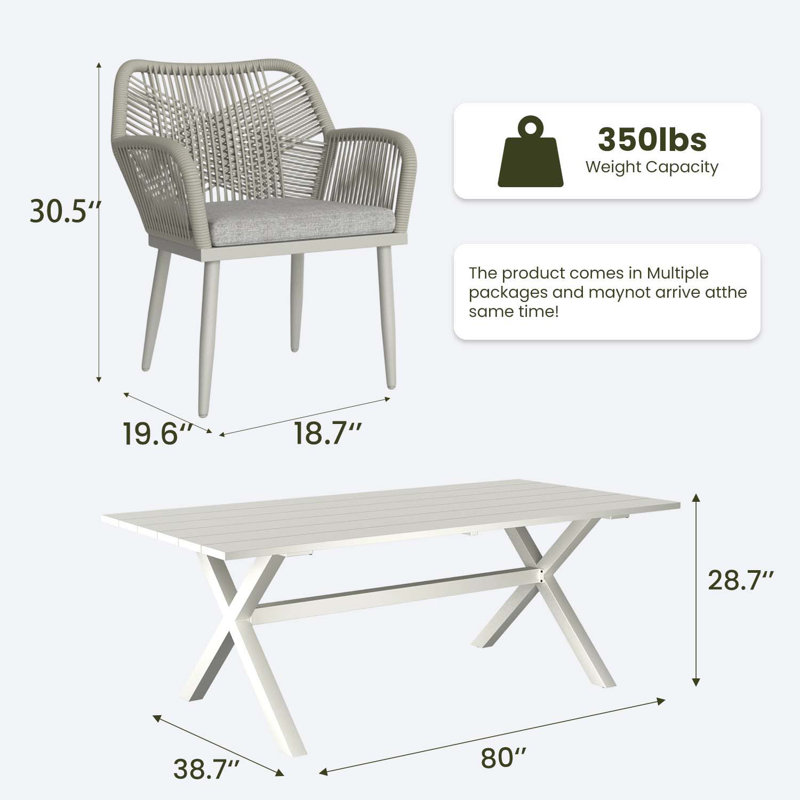 9 Pieces Outdoor Dining Set With Rectangular Dining Table And 8 Chairs, Light Gray, 8, White