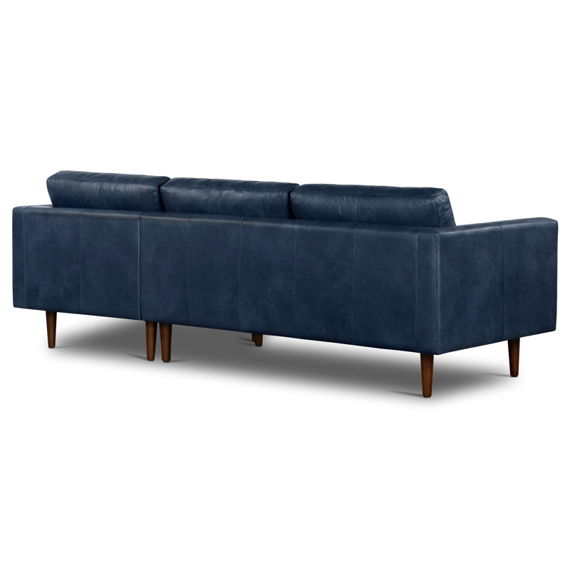 Napa Full-Grain Genuine Italian Leather Sectional, Right Hand Facing, Midnight Blue Genuine Leather