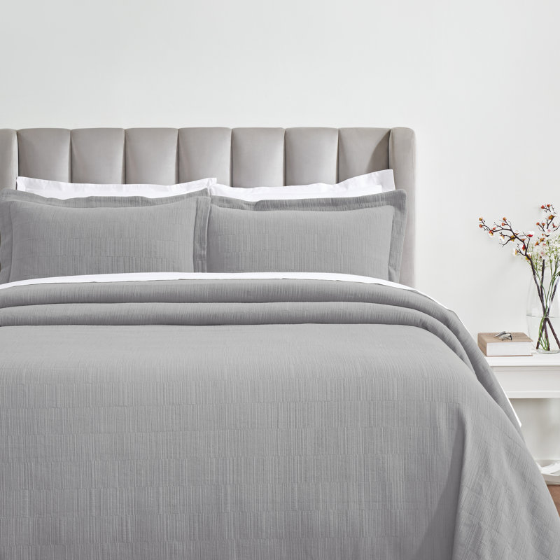Zenith Cotton Medium Weight Textured Modern Geometric Matelasse Bedspread And Sham Set By, Gray