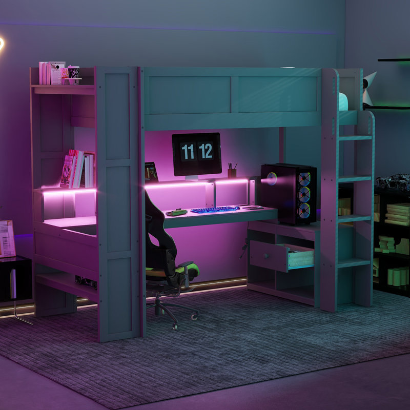 Lit mezzanine en bois avec bureau Wood