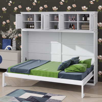 Lit escamotable double avec unités de rangement supérieures