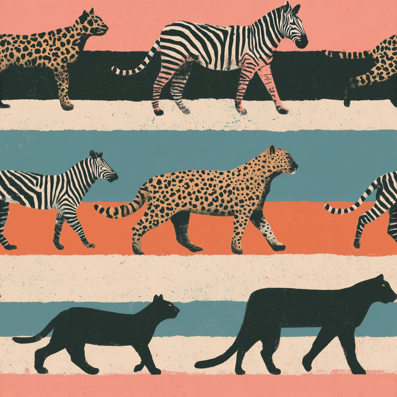 Papier peint safari zèbre guépard, Peler et coller