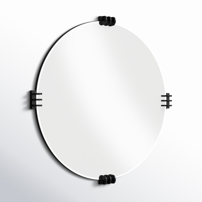 Aubrey Round Beveled Mirror, Black