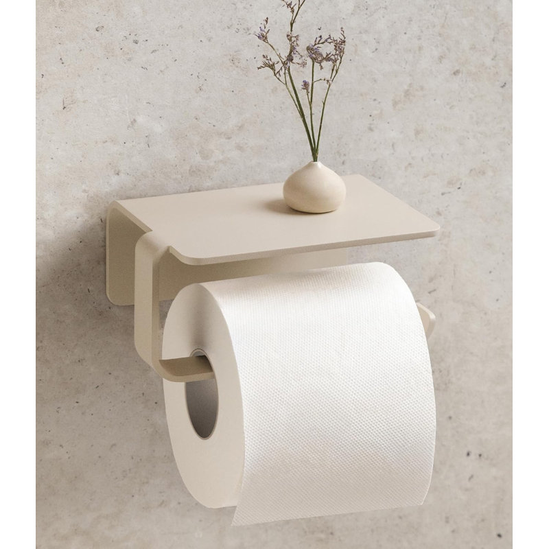 Porte-papier hygiénique mural autoadhésif en aluminium massif avec tablette intégrée - Porte-rouleau de papier hygiénique moderne sans perçage