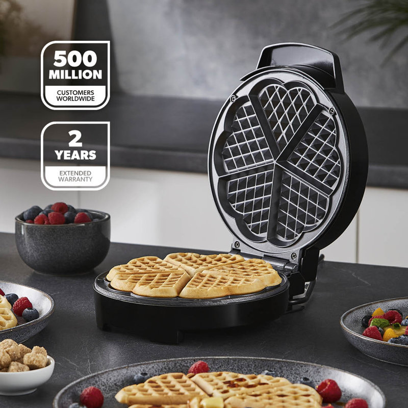 GEEPAS Waffle Maker – 5 Slice Heart Shaped, 1000W
