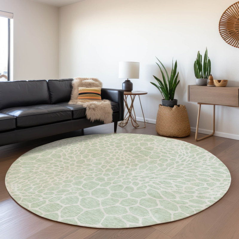 Premium Machine Washable Prisco Mint Rug, Round 8'