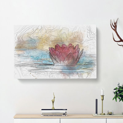 Pink Water Lily Flower - Wrapped Canvas