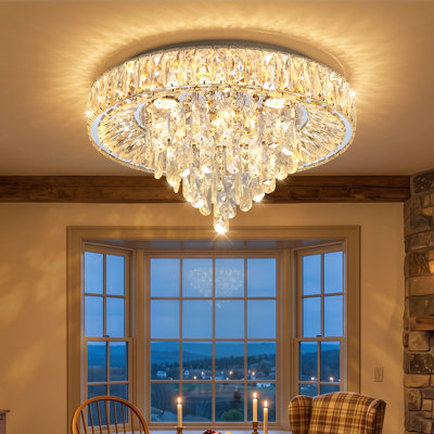 20" Modern Crystal Led Dimmable Chandelier Silver