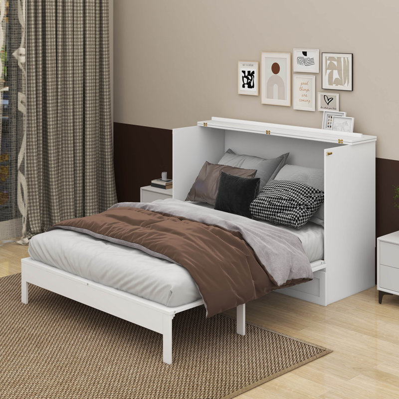 Lit escamotable double avec tiroirs, Blanc