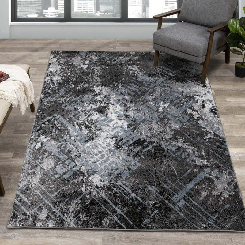 Tapis bleu / blanc Elah, Rectangle 7 pi 10 po x 10 pi 6 po