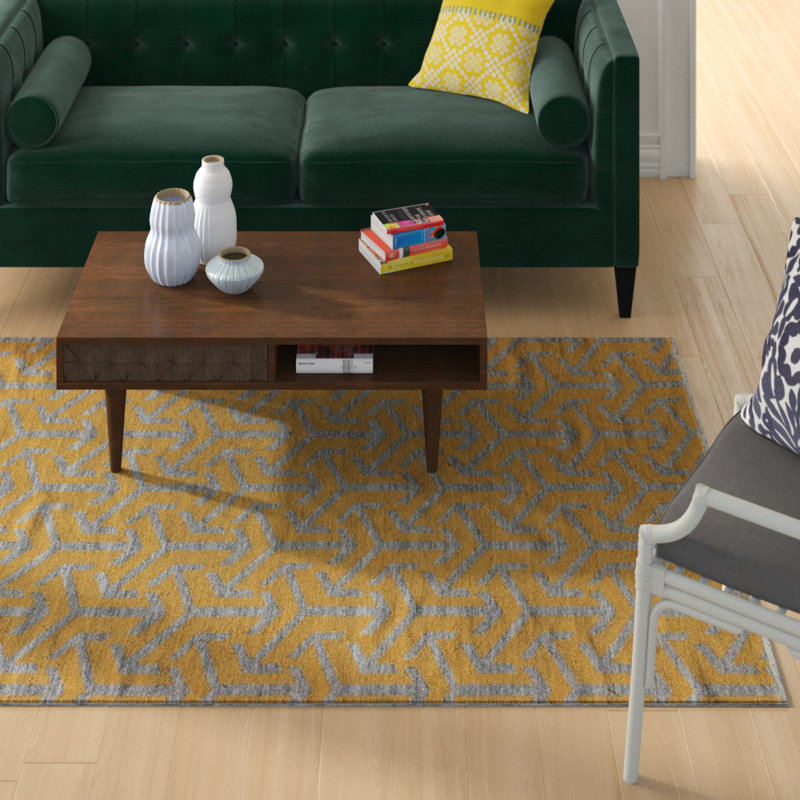 Tapis doré/gris handwoven à tissage plat Schott, Rectangle 5 pi x 7 pi 6 po