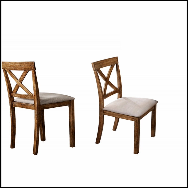Ensemble de 2 chaises de salle à manger en chêne antique avec dossier ouvert en X et coussin rembourré