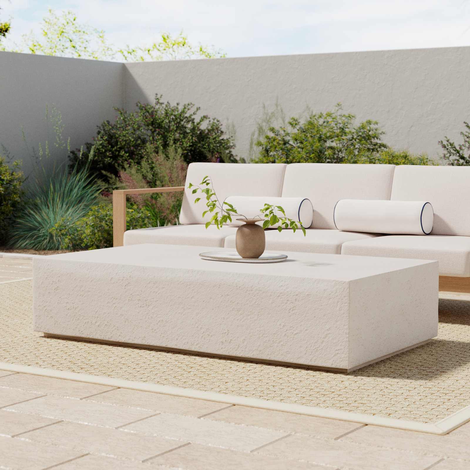 Aubrey 65'' Concrete Outdoor Coffee Table, Blanc White