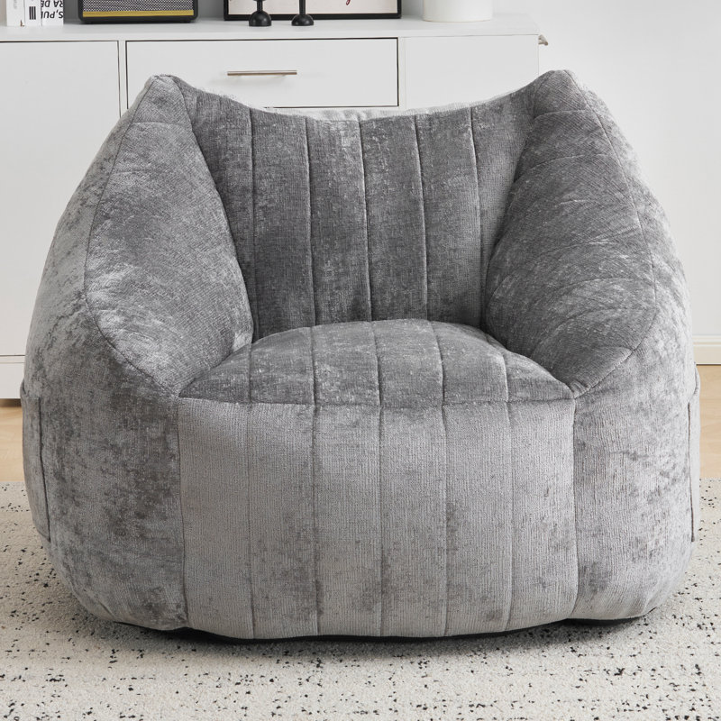 Giant Bean Bag Chair For Adults, Gray Chenille
