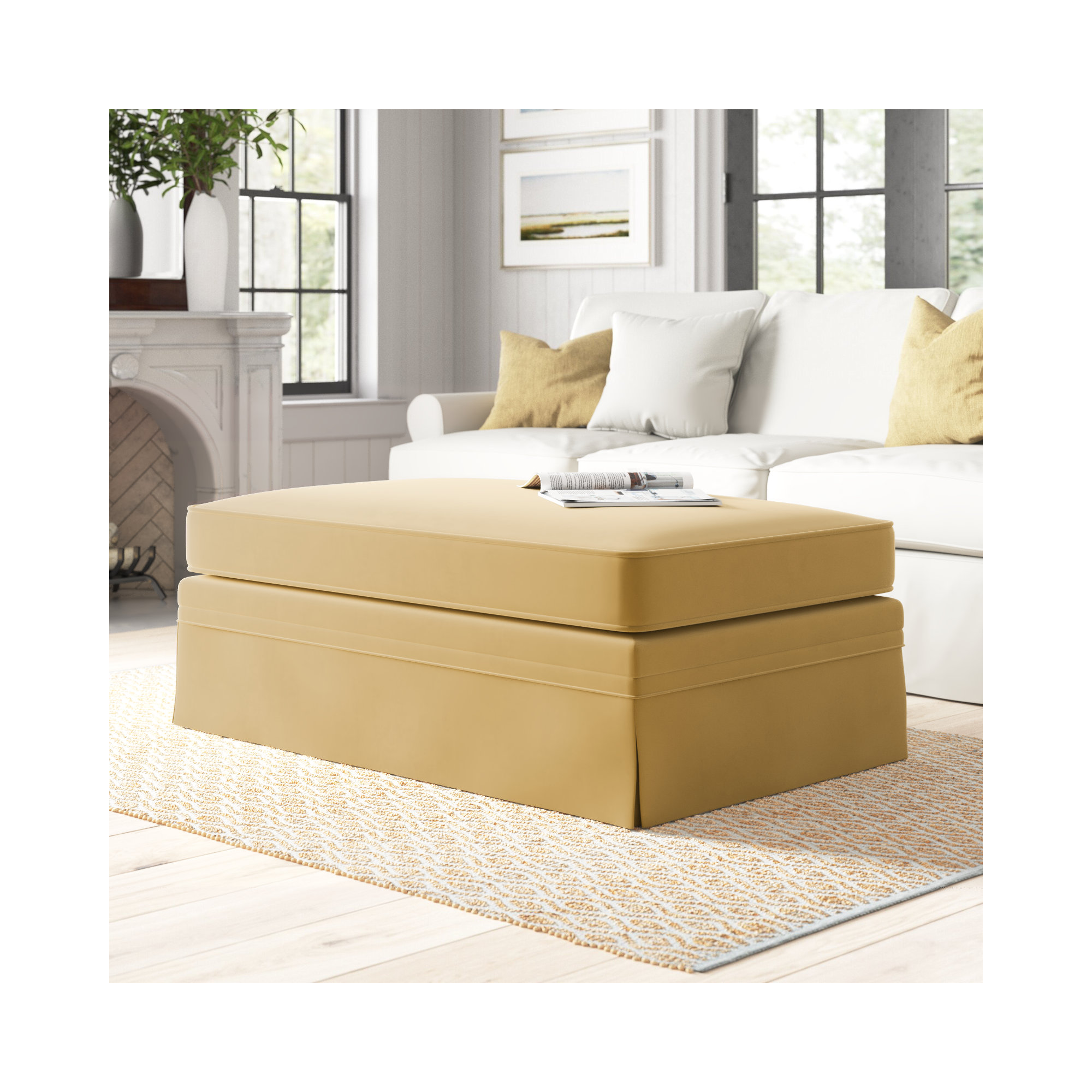 Shelby Upholstered Storage Ottoman, Bayou Sunshine Canvas