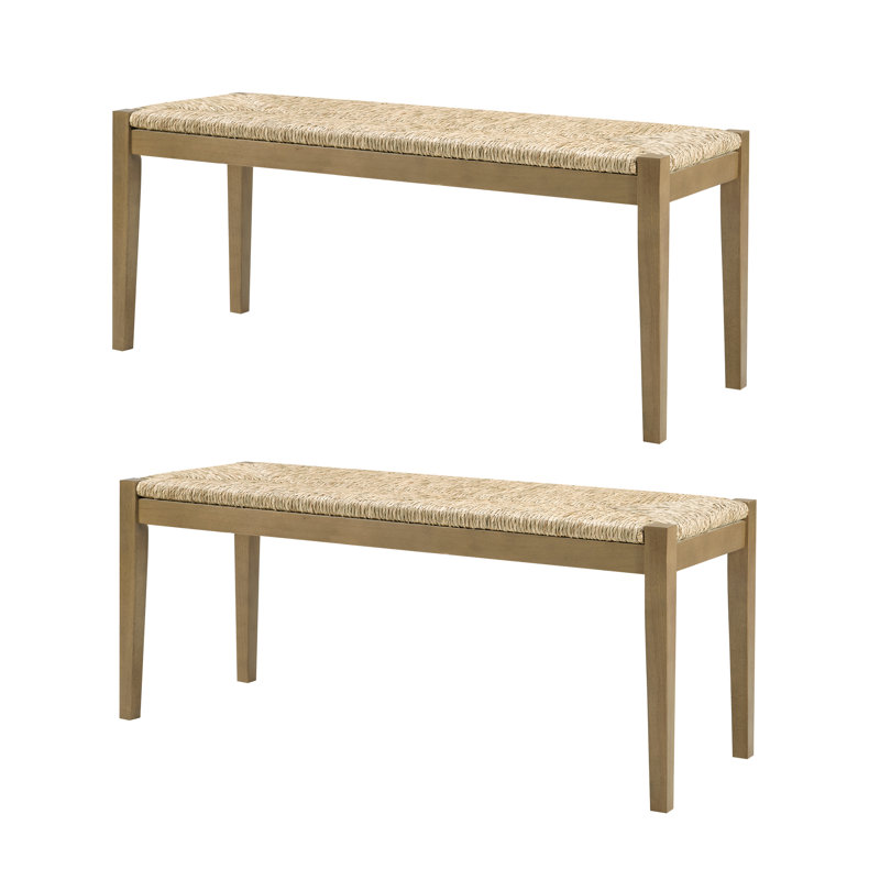 Banc en bois massif de 44,5 po de style ferme et en ruppie maritime naturelle, Brun