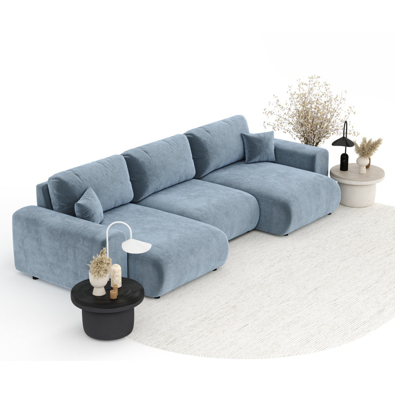 Six-seater panoramic sofa, Blue Velvet