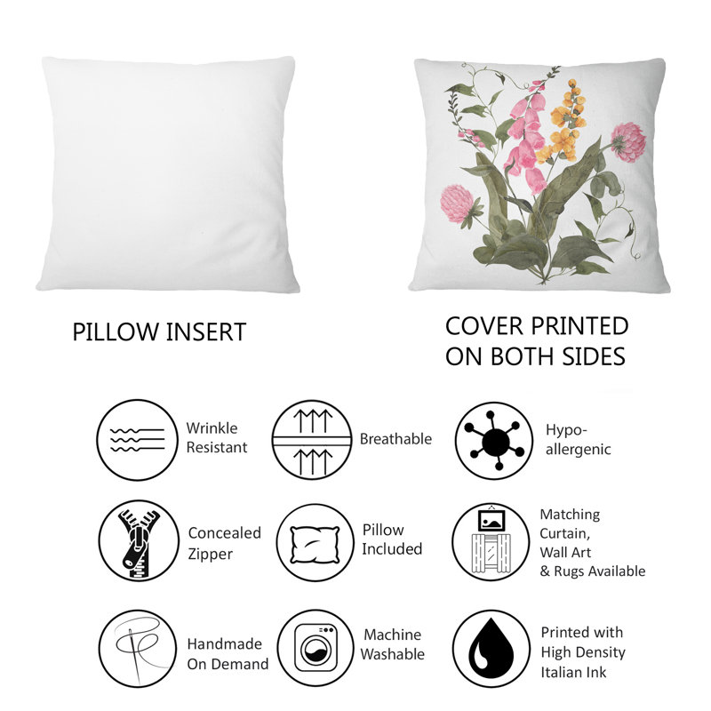 Bouquet rétro avec fleurs sauvages et herbes I - coussin décoratif traditionnel imprimé 1
