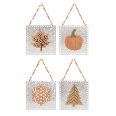 Wood 11.02 in. Multicolored Christmas Reversible Dimensional Seasons Sign Set of 2