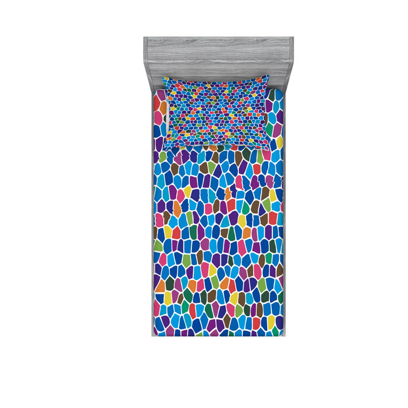 Microfiber Geometric Sheet Set, Twin XL Sheet Set with Fitted Sheet, Mosaic Geometric