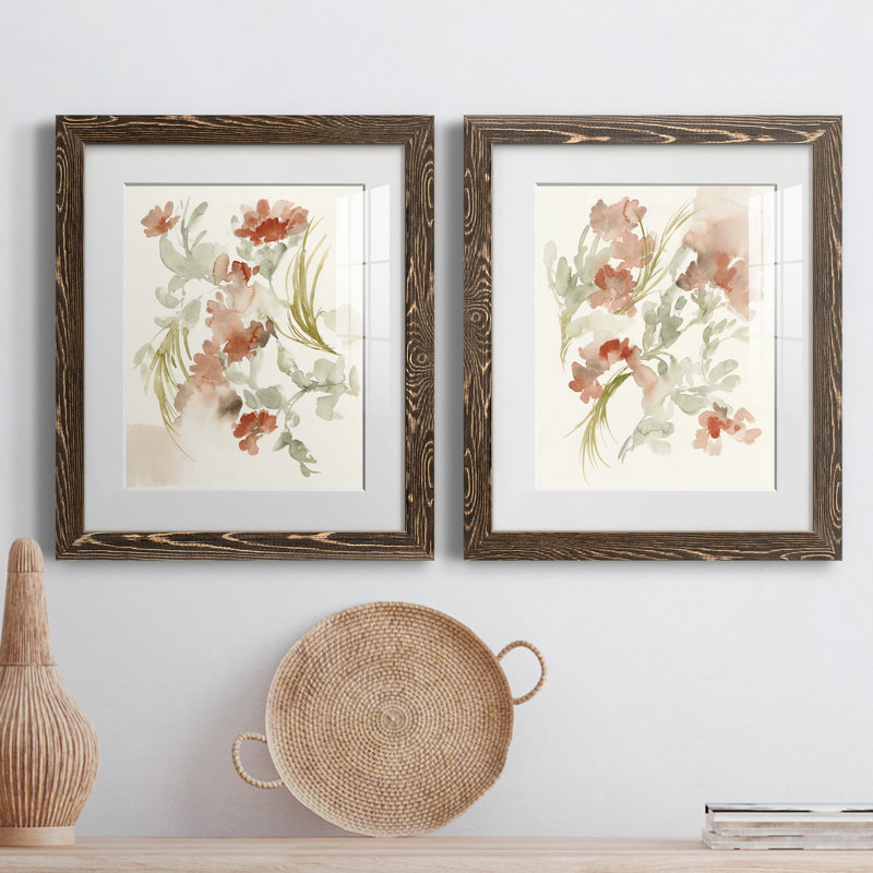 «Abstracting Flowers I», ensemble de 2 reproductions d'art, H 20 po x l 17 po x P 1 po, Papier, cadre noyer, Blanc