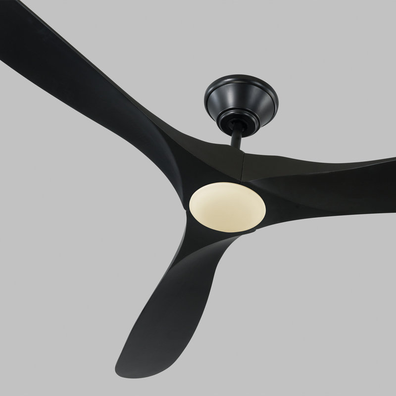 LED Downrod Ceiling Fan, Matte Black with Black Blades, 52 inches