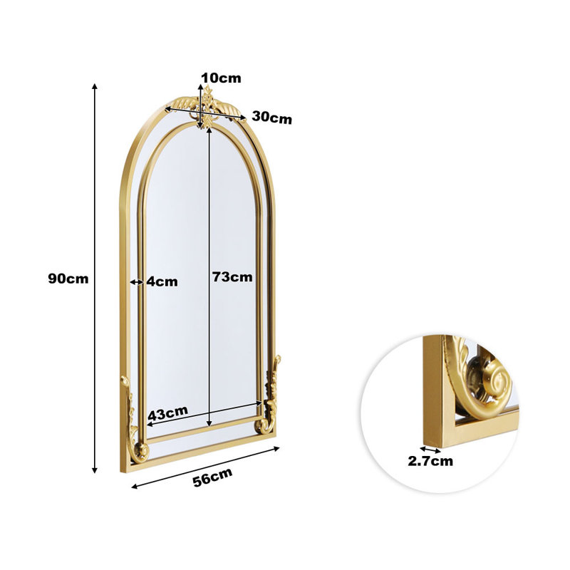 Cristina Iron Arch Wall Mirror, 90cm H x 56cm W, Gold