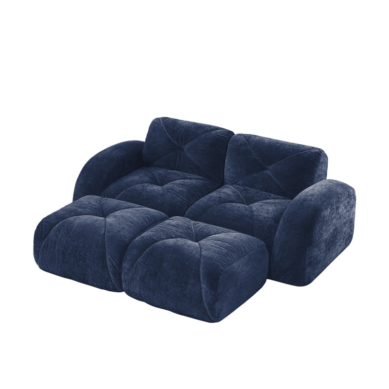 Klyrith 4-Piece Tufted Boneless U-Shaped Modular Sectional Couch With 2 Ottomans,No Assembly Required, Blue Velvet