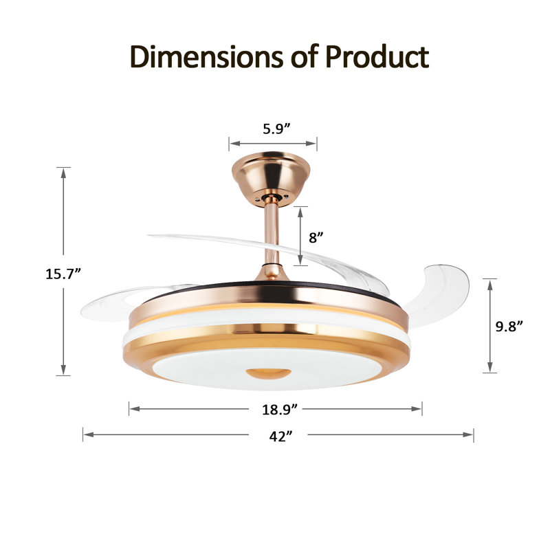Ventilateur de plafond rétractable avec lumière DEL et télécommande