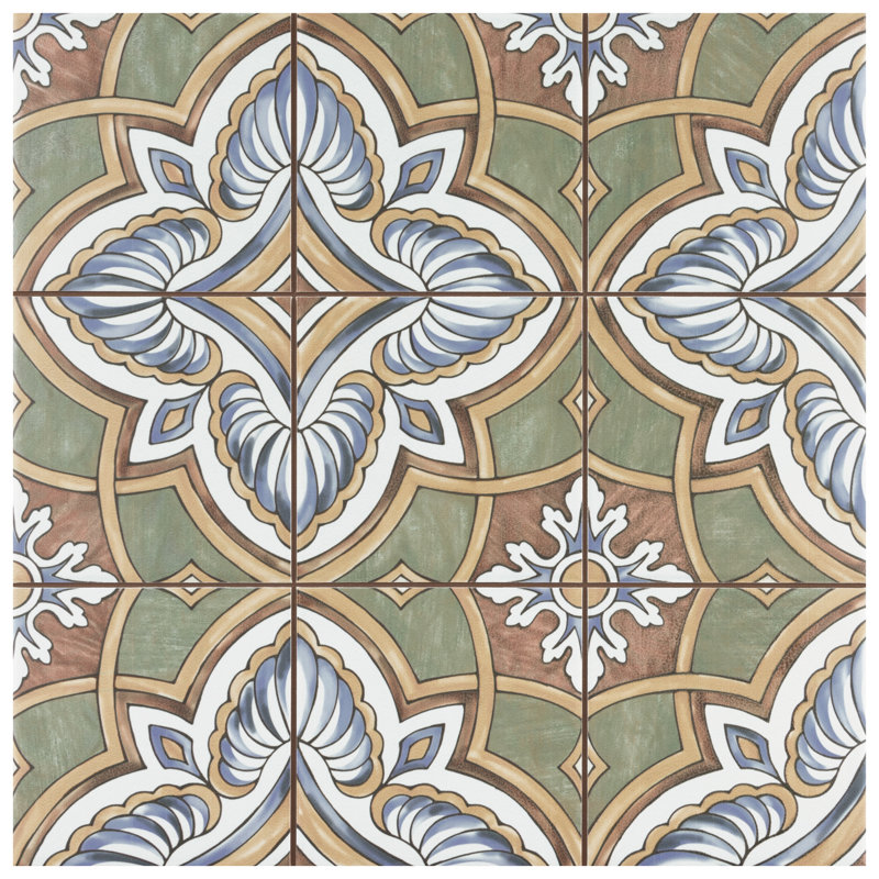 Harmonia 13" x 13" Ceramic Patterned Wall & Floor Tile, Green/Blue