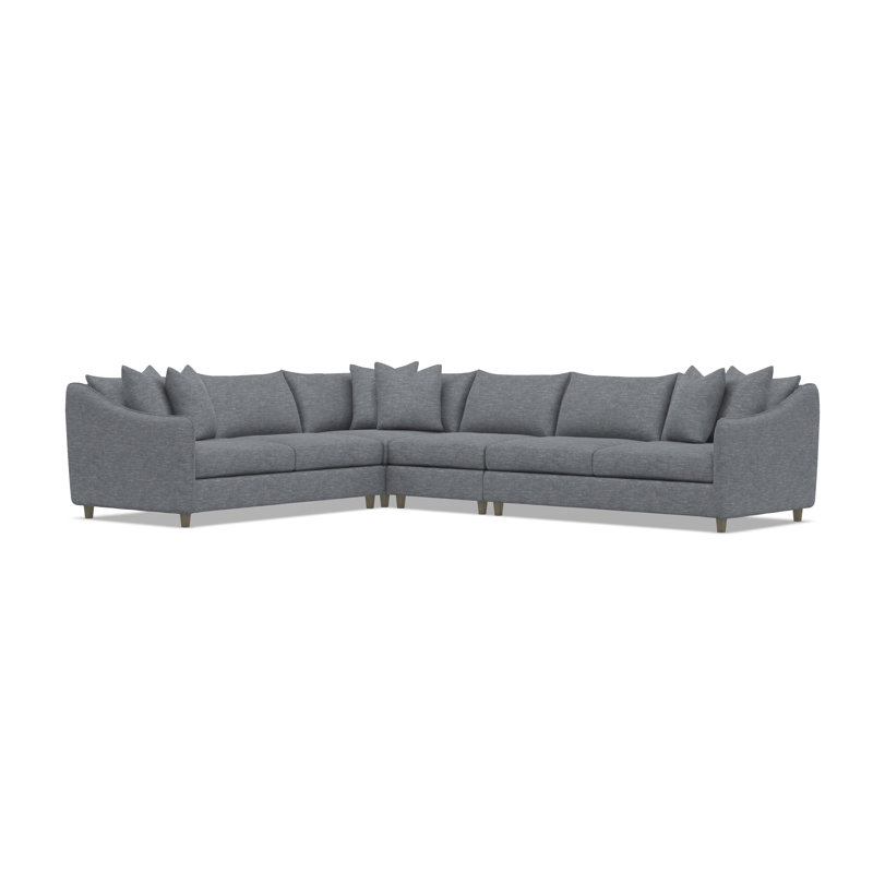 Joli Sectional, Beige Polyester, 32.5" H x 137.5" W x 107.5" D, Dark Brown Wood