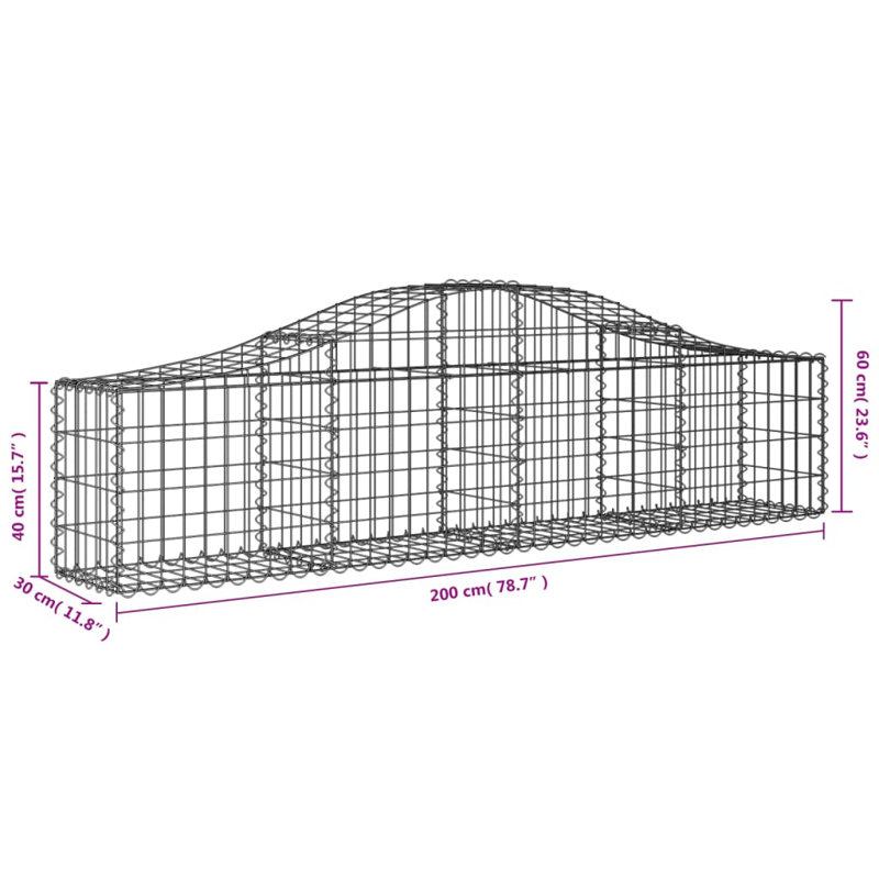 Arched Gabion Baskets 3 Pcs Galvanised Iron, 60cm H x 200cm W x 30cm D